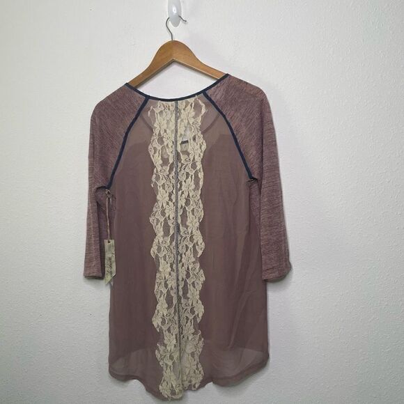 Gimmicks BKE NWT Buckle Pink Heathered Lace 3/4 Sleeve Knit Top Women’s Size M - Picture 7 of 8